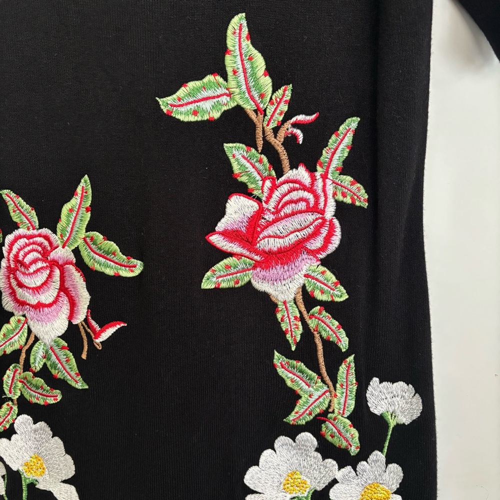 INC International Concepts Black Daisy/ Rose Embroidered Knit Dress, Size Small - Picture 3 of 14